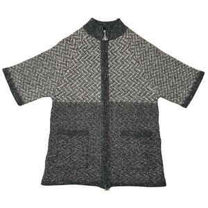 NWOT Aran Crafts 100% Wool Knit Short Sleeve Zip Cardigan Sweater Gray Small